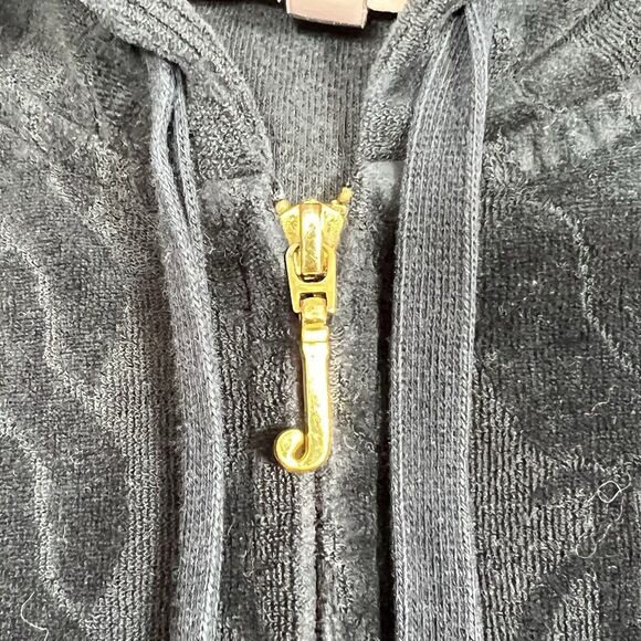 Vintage Juicy Couture Signature Hoodie Womens M Blk Velour Hoodie Track Jacket - Picture 6 of 14